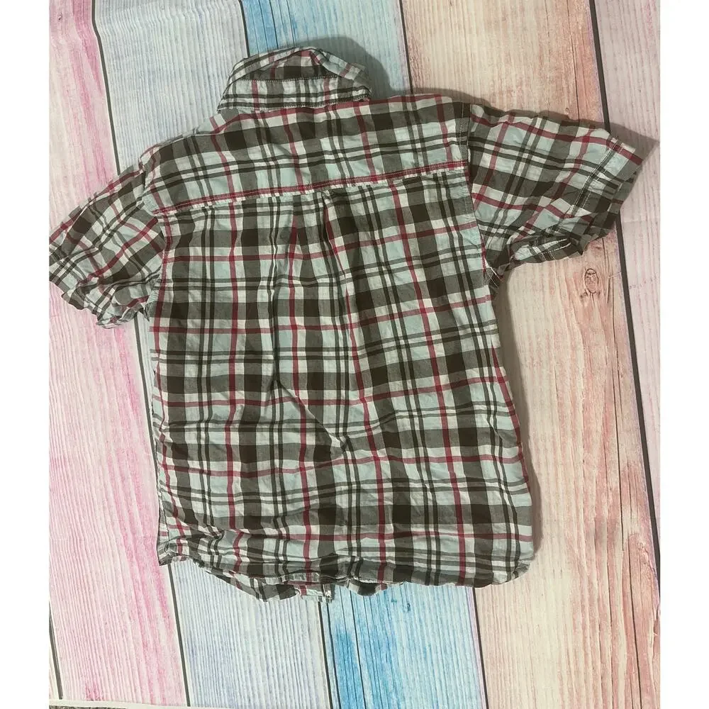 Gymboree Rescue Team Plaid Button Down Shirt Boys 5/6 Short Sleeve